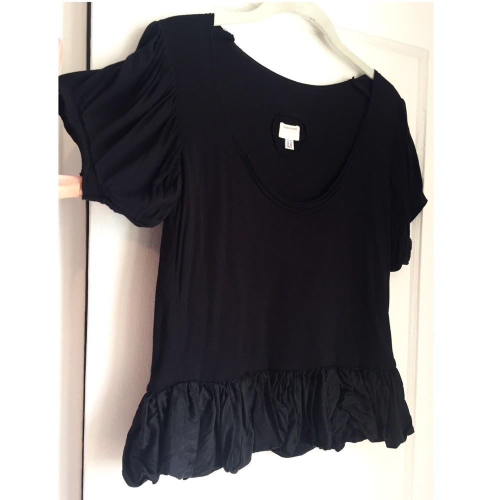 Black Peplum Ruffle Blouse Size 6 Cotton & Silk